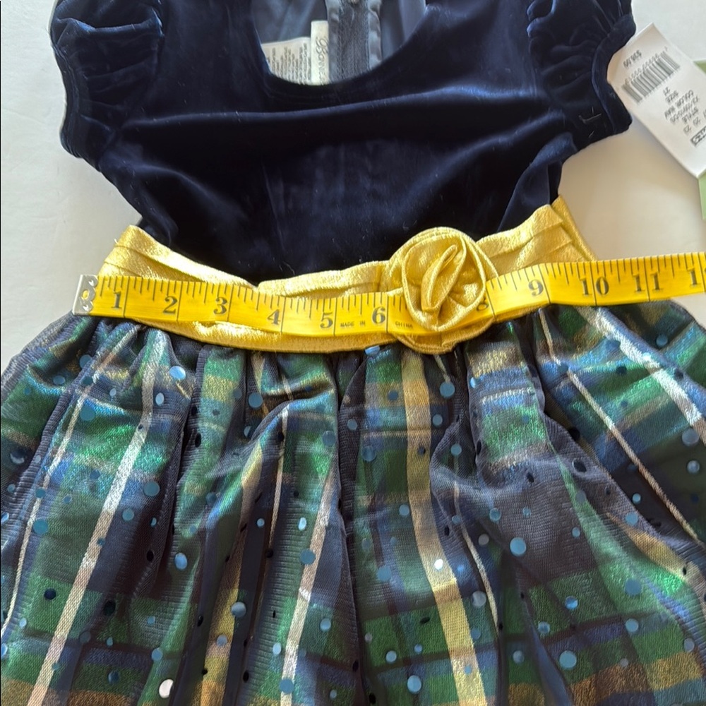 Bonnie Jean Navy Velvet green plaid little girls dress sz 2T - Picture 4 of 9